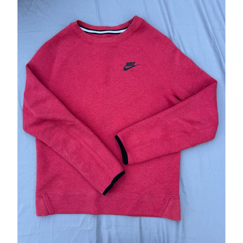 Nike Tech Fleece Crewneck Sweatshirt Mens Large Red Heather Raglan Pullover